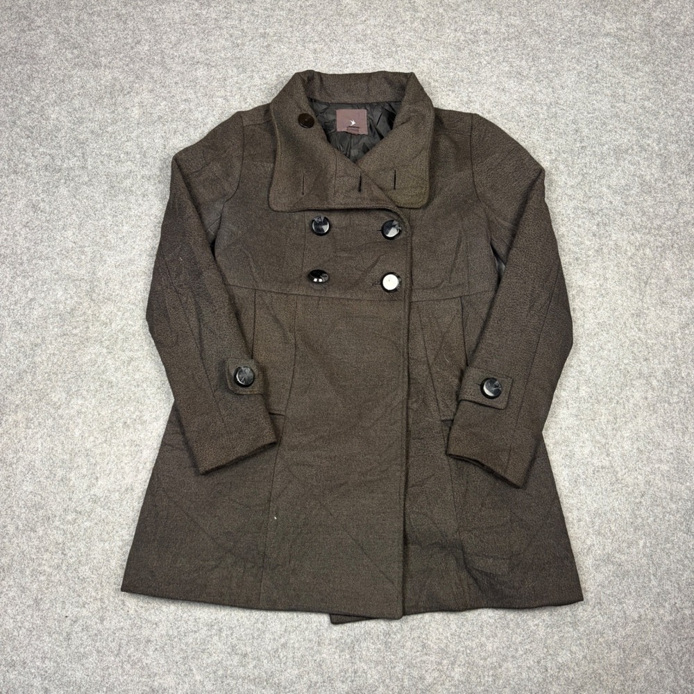 XXI Forever Brown Double Breasted Pea Coat Textured Empire Waist Small